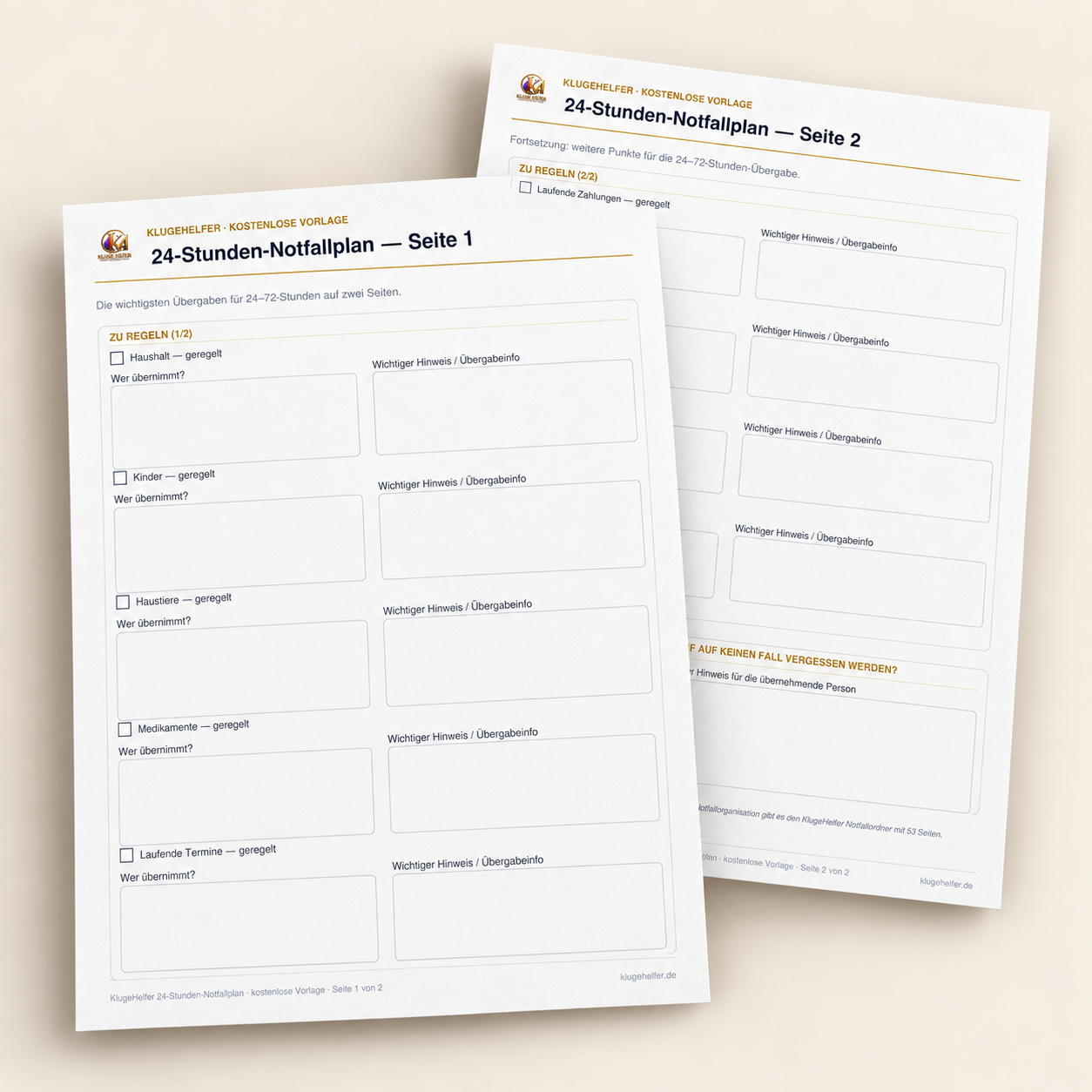 KlugeHelfer 24-Stunden-Notfallplan als ausdruckbares PDF